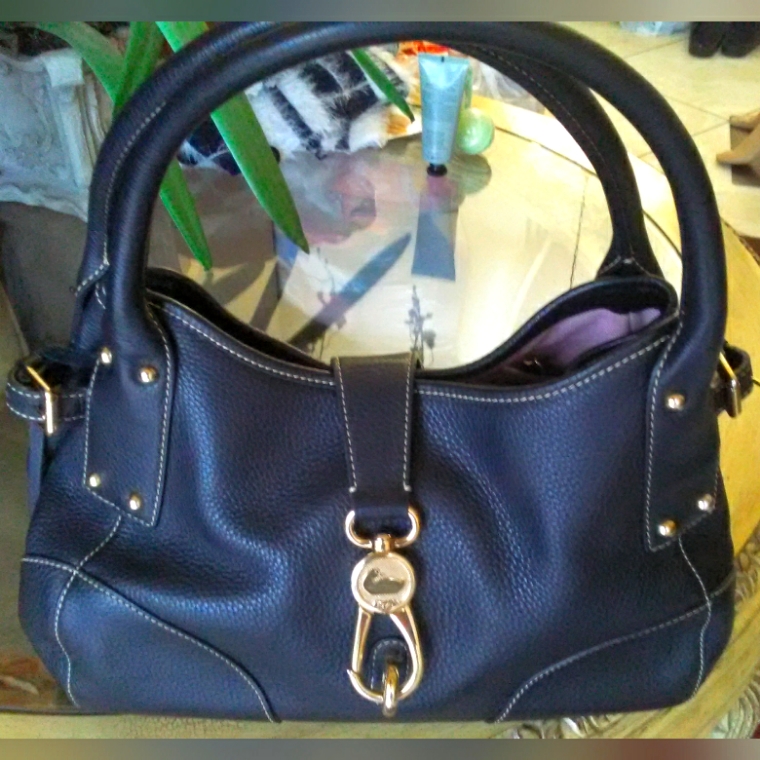 Like Brand New Black Dooney & Bourke Shoulder Bag Pebbled Leather Large Buckles